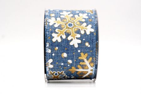 Denim Blue Festive Glitter Snowflakes Wired Ribbon_KF9864GC-4-226