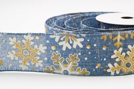Denim Blue Festive Glitter Snowflakes Wired Ribbon_KF9864GC-4-226