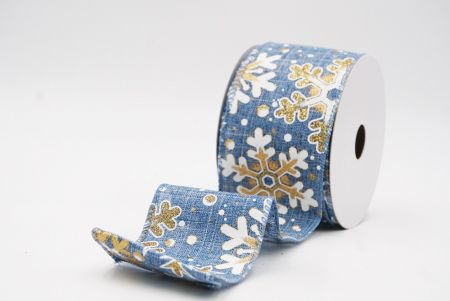 Denim Blue Festive Glitter Snowflakes Wired Ribbon_KF9864GC-4-226