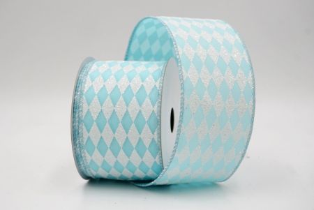 Powder Blue_Glitter Harlequin Pattern Wired Ribbon_KF9865GC-12-12