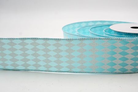 Powder Blue_Glitter Harlequin Pattern Wired Ribbon_KF9865GC-12-12