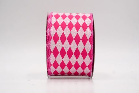 Hot Pink_Glitter Harlequin Pattern Wired Ribbon_KF9865GC-40-218