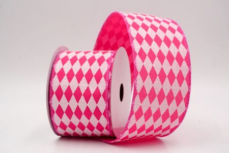 Hot Pink_Glitter Harlequin Pattern Wired Ribbon_KF9865GC-40-218
