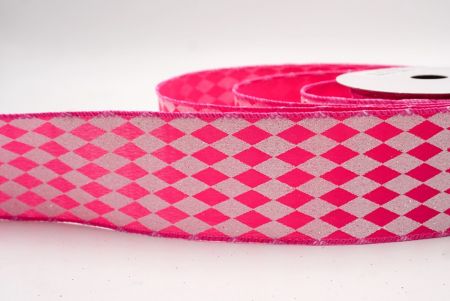Hot Pink_Glitter Harlequin Pattern Wired Ribbon_KF9865GC-40-218