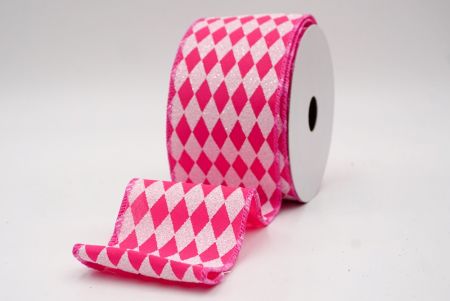 Hot Pink_Glitter Harlequin Pattern Wired Ribbon_KF9865GC-40-218