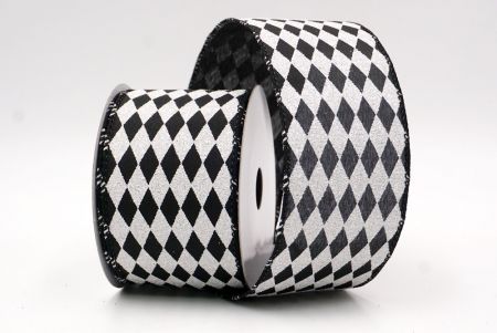 Black_Glitter Harlequin Pattern Wired Ribbon_KF9865GC-53-53