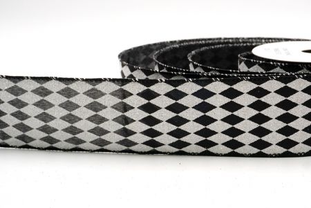 Black_Glitter Harlequin Pattern Wired Ribbon_KF9865GC-53-53