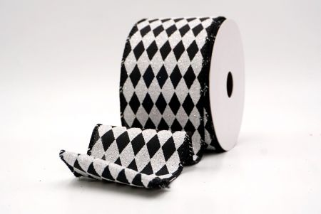 Black_Glitter Harlequin Pattern Wired Ribbon_KF9865GC-53-53