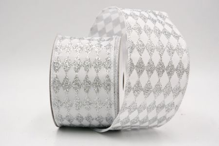 White/Silver_Glitter Harlequin Pattern Wired Ribbon_KF9866GC-1-1