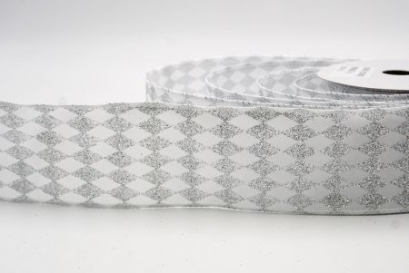 White/Silver_Glitter Harlequin Pattern Wired Ribbon_KF9866GC-1-1