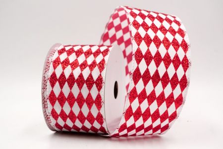 White/Red_Glitter Harlequin Pattern Wired Ribbon_KF9866GC-1R-1