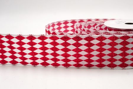 White/Red_Glitter Harlequin Pattern Wired Ribbon_KF9866GC-1R-1