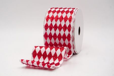 White/Red_Glitter Harlequin Pattern Wired Ribbon_KF9866GC-1R-1
