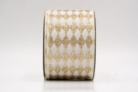 White/Cream_Glitter Harlequin Pattern Wired Ribbon_KF9866GC-2-2