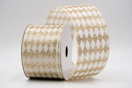 White/Cream_Glitter Harlequin Pattern Wired Ribbon_KF9866GC-2-2