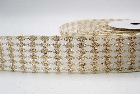White/Cream_Glitter Harlequin Pattern Wired Ribbon_KF9866GC-2-2