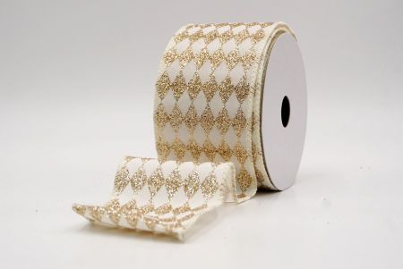 White/Cream_Glitter Harlequin Pattern Wired Ribbon_KF9866GC-2-2
