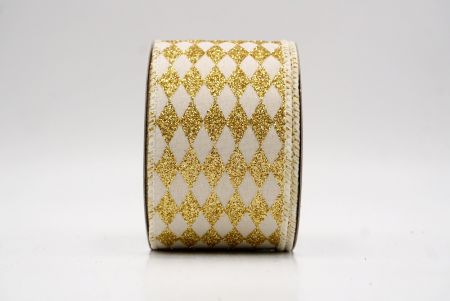 White/Gold_Glitter Harlequin Pattern Wired Ribbon_KF9866GC-2G-2