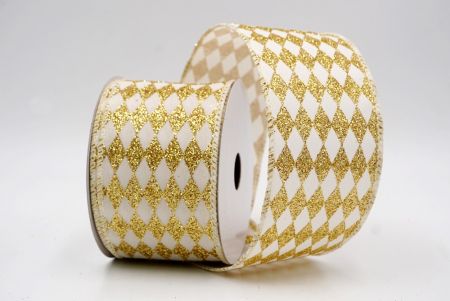 White/Gold_Glitter Harlequin Pattern Wired Ribbon_KF9866GC-2G-2
