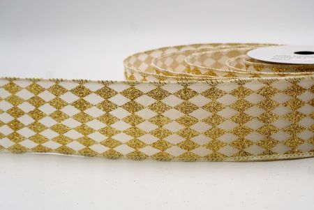 White/Gold_Glitter Harlequin Pattern Wired Ribbon_KF9866GC-2G-2
