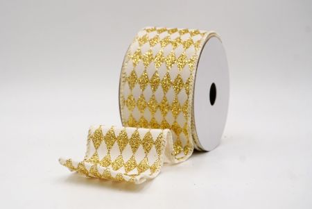 White/Gold_Glitter Harlequin Pattern Wired Ribbon_KF9866GC-2G-2