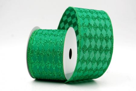 Green_Glitter Harlequin Pattern Wired Ribbon_KF9866GC-3-49