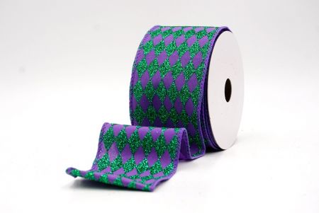 Violet/Green_Glitter Harlequin Pattern Wired Ribbon_KF9866GC-34H-34