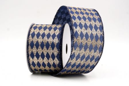 Navy Blue/Gold_Glitter Harlequin Pattern Wired Ribbon_KF9866GC-4-4