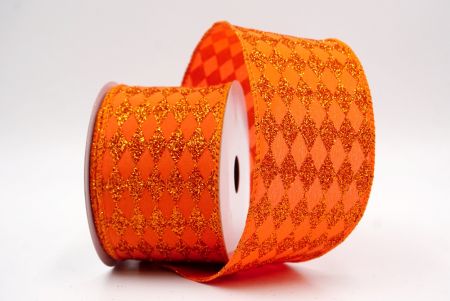 Orange_Glitter Harlequin Pattern Wired Ribbon_KF9866GC-42-54