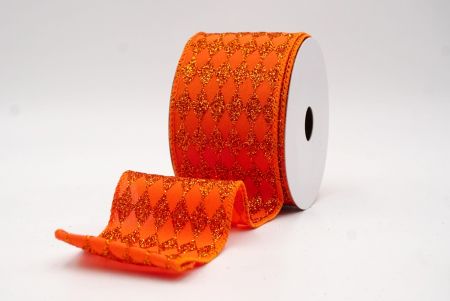 Orange_Glitter Harlequin Pattern Wired Ribbon_KF9866GC-42-54