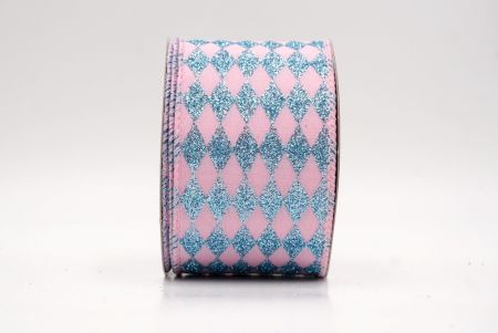 Pink_Glitter Harlequin Pattern Wired Ribbon_KF9866GC-5-5