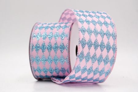 Pink_Glitter Harlequin Pattern Wired Ribbon_KF9866GC-5-5