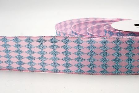 Pink_Glitter Harlequin Pattern Wired Ribbon_KF9866GC-5-5