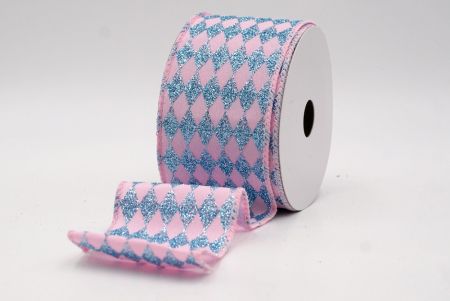Pink_Glitter Harlequin Pattern Wired Ribbon_KF9866GC-5-5