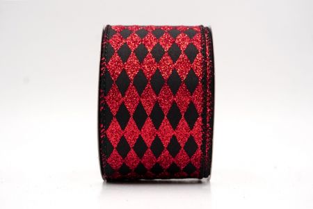 Black/Red_Glitter Harlequin Pattern Wired Ribbon_KF9866GC-53R-53