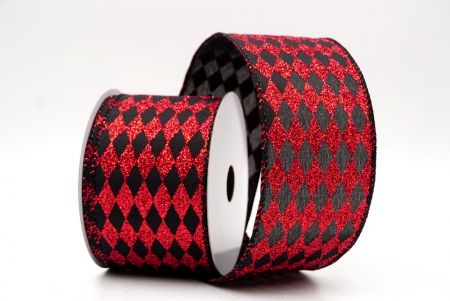 Black/Red_Glitter Harlequin Pattern Wired Ribbon_KF9866GC-53R-53