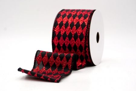 Black/Red_Glitter Harlequin Pattern Wired Ribbon_KF9866GC-53R-53