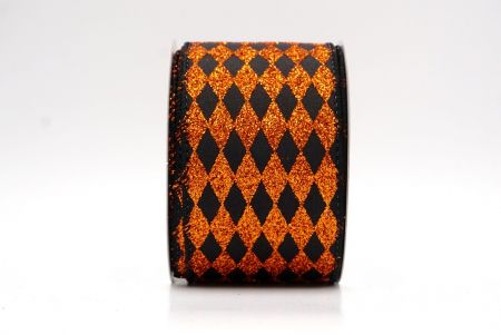 Black/Orange_Glitter Harlequin Pattern Wired Ribbon_KF9866GC-53Z-53