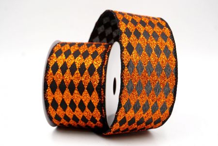 Black/Orange_Glitter Harlequin Pattern Wired Ribbon_KF9866GC-53Z-53