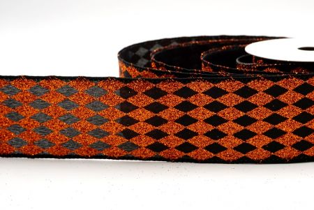 Black/Orange_Glitter Harlequin Pattern Wired Ribbon_KF9866GC-53Z-53