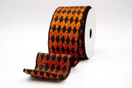 Black/Orange_Glitter Harlequin Pattern Wired Ribbon_KF9866GC-53Z-53