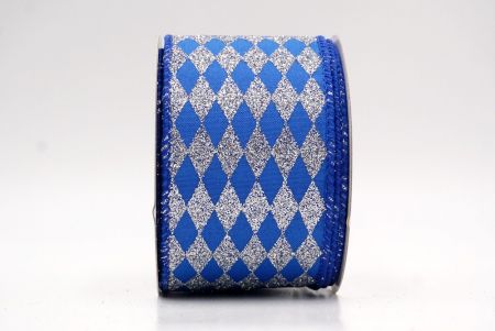 Blue/Silver_Glitter Harlequin Pattern Wired Ribbon_KF9866GC-55-51