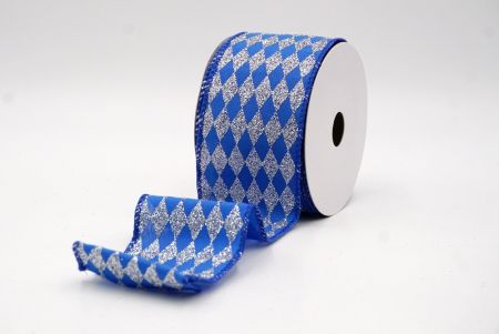 Blue/Silver_Glitter Harlequin Pattern Wired Ribbon_KF9866GC-55-51