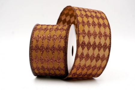 Brown_Glitter Harlequin Pattern Wired Ribbon_KF9866GC-58-58
