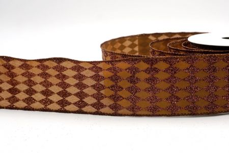 Brown_Glitter Harlequin Pattern Wired Ribbon_KF9866GC-58-58