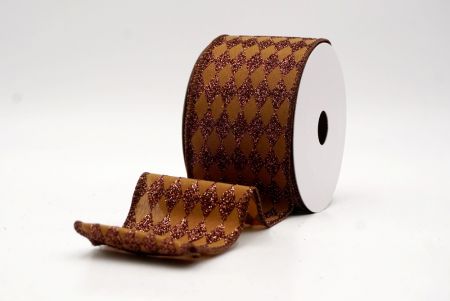 Brown_Glitter Harlequin Pattern Wired Ribbon_KF9866GC-58-58