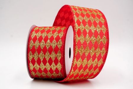 Red_Glitter Harlequin Pattern Wired Ribbon_KF9866GC-7-7