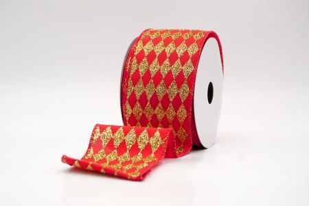 Red_Glitter Harlequin Pattern Wired Ribbon_KF9866GC-7-7