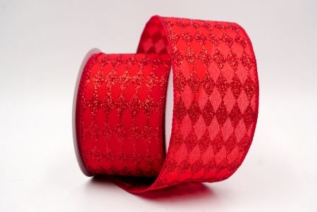 Red/Gold_Glitter Harlequin Pattern Wired Ribbon_KF9866GC-7R-169