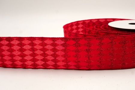 Red/Gold_Glitter Harlequin Pattern Wired Ribbon_KF9866GC-7R-169